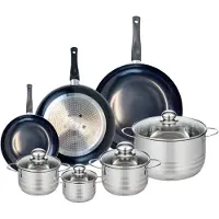 Elo Set van 3 Kookpannen 20, 28 en 32 cm en 4 braadpannen 12, 14, 16 en 24 cm Elo Prima Glanzend