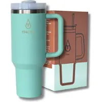 Motivai Tumbler - Turquoise - 40oz - Travel Cup - RVS Thermosbeker met Handvat en Rietje - Drinkbeker To Go - 1.2 Liter - Koffiebeker - Travel Mug - Thermosbeker - Thermosfles - Thermoskan
