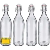 Westmark Beugelfles / Weckfles - 6x - transparant glas - luchtdicht - 1 liter - waterfles - hoekig