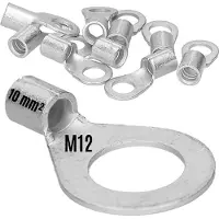 Kalitec 10 stuks Q10-12 krimpkabelschoen 10 mm² M12 I ongeïsoleerd I doornpersing I voor soepele, fijne en ultrafijne draadgeleiders I kabelschoen 10 mm² volgens DIN 46234