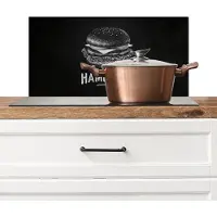 KitchenYeah Spatscherm keuken 60x30 cm - Kookplaat achterwand Hamburger - Krijttekst - Zwart - Wit - Muurbeschermer - Spatwand fornuis - Hoogwaardig aluminium
