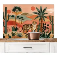 KitchenYeah Spatscherm keuken 120x80 cm - Kookplaat achterwand Tijger - Palmen - Cactus - Oranje - Muurbeschermer - Spatwand fornuis - Hoogwaardig aluminium