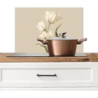 KitchenYeah Spatscherm keuken 70x50 cm - Kookplaat achterwand Tulpen - Wit - Bladeren - Muurbeschermer - Spatwand fornuis - Hoogwaardig aluminium