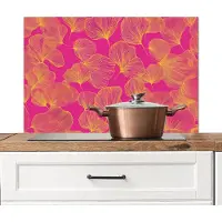 KitchenYeah Spatscherm keuken 80x55 cm - Kookplaat achterwand Bladeren - Nerven - Grafisch - Roze - Muurbeschermer - Spatwand fornuis - Hoogwaardig aluminium