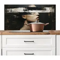 KitchenYeah Spatscherm keuken 100x50 cm - Kookplaat achterwand Gezicht - Vrouw - Zwart - Abstract - Muurbeschermer - Spatwand fornuis - Hoogwaardig aluminium