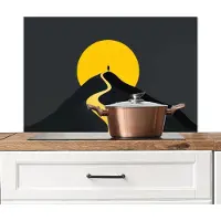 KitchenYeah Spatscherm keuken 80x55 cm - Kookplaat achterwand Zon - Heuvel - Pad - Geel - Muurbeschermer - Spatwand fornuis - Hoogwaardig aluminium