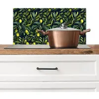 KitchenYeah Spatscherm keuken 70x30 cm - Kookplaat achterwand Citroenen - Bladeren - Natuurlijk - Muurbeschermer - Spatwand fornuis - Hoogwaardig aluminium