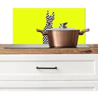 KitchenYeah Spatscherm keuken 70x30 cm - Kookplaat achterwand Dobermann - Geblokt - Geel - Muurbeschermer - Spatwand fornuis - Hoogwaardig aluminium