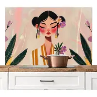 KitchenYeah Spatscherm keuken 120x80 cm - Kookplaat achterwand Vrouw - Bloemen - Pastel - Muurbeschermer - Spatwand fornuis - Hoogwaardig aluminium