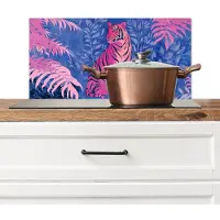KitchenYeah Spatscherm keuken 70x30 cm - Kookplaat achterwand Tijger - Roze - Bladeren - Jungle - Muurbeschermer - Spatwand fornuis - Hoogwaardig aluminium