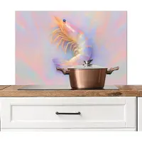 KitchenYeah Spatscherm keuken 80x55 cm - Kookplaat achterwand Garnaal - Subtiele structuur - Blauw - Roze - Muurbeschermer - Spatwand fornuis - Hoogwaardig aluminium