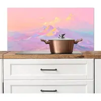KitchenYeah Spatscherm keuken 100x50 cm - Kookplaat achterwand Bergtoppen - Wolken - Dromerig - Muurbeschermer - Spatwand fornuis - Hoogwaardig aluminium