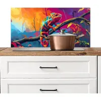 KitchenYeah Spatscherm keuken 90x45 cm - Kookplaat achterwand Kameleon - Tak - Gestreept - Bladeren - Muurbeschermer - Spatwand fornuis - Hoogwaardig aluminium