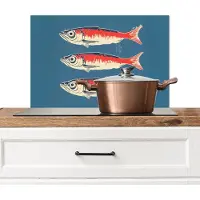 KitchenYeah Spatscherm keuken 70x50 cm - Kookplaat achterwand Vissen - Rood - Blauw - Muurbeschermer - Spatwand fornuis - Hoogwaardig aluminium