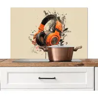 KitchenYeah Spatscherm keuken 90x60 cm - Kookplaat achterwand Koptelefoon - Oranje - Explosief - Muurbeschermer - Spatwand fornuis - Hoogwaardig aluminium