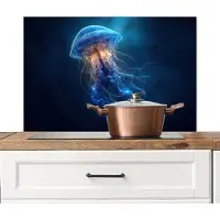 KitchenYeah Spatscherm keuken 80x55 cm - Kookplaat achterwand Kwal - Lichtgevend - Tentakels - Blauw - Muurbeschermer - Spatwand fornuis - Hoogwaardig aluminium
