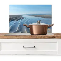 KitchenYeah Spatscherm keuken 60x40 cm - Kookplaat achterwand Strand - Schild - Water - Blauw - Muurbeschermer - Spatwand fornuis - Hoogwaardig aluminium