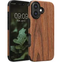 Kwmobile hoesje geschikt voor Apple iPhone 16 - Back cover voor smartphone - Telefoonhoesje van hout in bruin - Houtnerven design