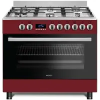 Wiggo WO-E969R - Vrijstaand Gasfornuis - 90 cm - 6 Pitten - Rood Rvs