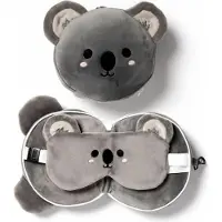 Relaxeazzz Koala knuffel/reiskussen/slaapmasker - 2-in-1 set - voor kinderen- in vliegtuig of auto