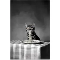 PosterMonkey Poster 80x120 cm - Bengaal - Kat - Tafelkleed - Zwart - Wit - Dier - Posters - Kamer decoratie - Wanddecoratie woonkamer - Muurdecoratie slaapkamer