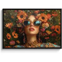 PosterMonkey Poster in lijst - Fotolijst 120x80 cm - Posters - Vrouwen - Bloemen - Modern - Bril - Abstract - Posterlijst zwart - Decoratie - Wanddecoratie woonkamer - Muurdecoratie slaapkamer