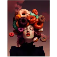 PosterMonkey Poster 90x120 cm - Vrouw - Donuts - Kleurrijk - Posters - Kamer decoratie - Wanddecoratie woonkamer - Muurdecoratie slaapkamer