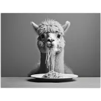 PosterMonkey Poster 120x90 cm - Alpaca - Pasta - Zwart - Wit - Grappig - Dieren - Posters - Kamer decoratie - Wanddecoratie woonkamer - Muurdecoratie slaapkamer