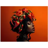 PosterMonkey Poster 40x30 cm - Vrouw - Chilipepers - Pepers - Bloemen - Posters - Kamer decoratie - Wanddecoratie woonkamer - Muurdecoratie slaapkamer
