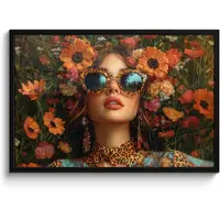 PosterMonkey Poster in lijst - Fotolijst 90x60 cm - Posters - Vrouwen - Bloemen - Modern - Bril - Abstract - Posterlijst zwart - Decoratie - Wanddecoratie woonkamer - Muurdecoratie slaapkamer
