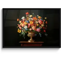 PosterMonkey Poster in lijst - Fotolijst 90x60 cm - Posters - Goud - Bloemen - Kleuren - Vaas - Posterlijst zwart - Decoratie - Wanddecoratie woonkamer - Muurdecoratie slaapkamer