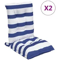 vidaXL Stoelkussens 2 st lage rug gestreept stof wit en blauw