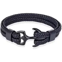 TJ Tom Jaxon Tom Jaxon Heren armband Anker gevlochten Leer Zwart - 20cm