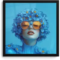 PosterMonkey Poster in lijst - Fotolijst 40x40 cm - Posters - Vrouw - Bloem - Blauw - Modern - Bril - Portret - Posterlijst zwart - Decoratie - Wanddecoratie woonkamer - Muurdecoratie slaapkamer