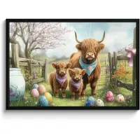 PosterMonkey Poster in lijst - Fotolijst 90x60 cm - Posters - Schotsehooglanders - Paaseieren - Lente - Posterlijst zwart - Decoratie - Wanddecoratie woonkamer - Muurdecoratie slaapkamer
