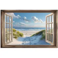 PosterMonkey Poster 60x40 cm - Doorkijk - Strand - Raam - Duinen - Zee - Posters - Kamer decoratie - Wanddecoratie woonkamer - Muurdecoratie slaapkamer
