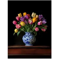 PosterMonkey Poster 30x40 cm - Tulpen - Kleuren - Hout - Vaas - Posters - Kamer decoratie - Wanddecoratie woonkamer - Muurdecoratie slaapkamer