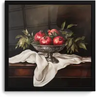 PosterMonkey Poster in lijst - Fotolijst 40x40 cm - Posters - Granaatappels - Klassiek - Vintage - Posterlijst zwart - Decoratie - Wanddecoratie woonkamer - Muurdecoratie slaapkamer