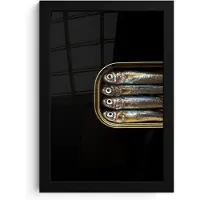 PosterMonkey Poster in lijst - Fotolijst 20x30 cm - Posters - Sardines - Blik - Zwart - Vissen - Posterlijst zwart - Decoratie - Wanddecoratie woonkamer - Muurdecoratie slaapkamer