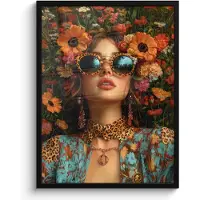 PosterMonkey Poster in lijst - Fotolijst 60x80 cm - Posters - Vrouwen - Bloemen - Modern - Bril - Abstract - Posterlijst zwart - Decoratie - Wanddecoratie woonkamer - Muurdecoratie slaapkamer