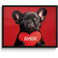 PosterMonkey Poster in lijst - Fotolijst 80x60 cm - Posters - Amor - Hond - Hartje - Rood - Posterlijst zwart - Decoratie - Wanddecoratie woonkamer - Muurdecoratie slaapkamer