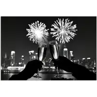 PosterMonkey Poster 30x20 cm - Vuurwerk - Proosten - Skyline - Champagne - Posters - Wanddecoratie keuken - Muurdecoratie woonkamer - Decoratieve accessoires - Kamer muur decoratie