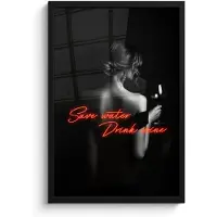 PosterMonkey Poster in lijst - Fotolijst 40x60 cm - Posters - Wijn - Vrouw - Neon - Quote - Posterlijst zwart - Decoratie - Wanddecoratie woonkamer - Muurdecoratie slaapkamer
