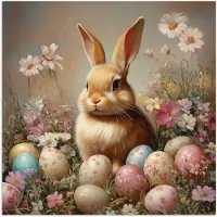 PosterMonkey Poster 50x50 cm - Paashaas - Lente - Paaseieren - Posters - Kamer decoratie - Wanddecoratie woonkamer - Muurdecoratie slaapkamer