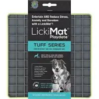 LickiMat Playdate Tuff - Reducerende Stress Voermat 20x20 cm - Hondenvoerbak - Appelgroen&Grijs