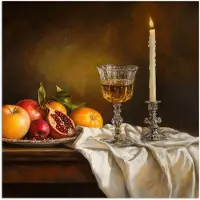 PosterMonkey Poster 100x100 cm - Fruit - Stilleven - Wijn - Kaars - Posters - Kamer decoratie - Wanddecoratie woonkamer - Muurdecoratie slaapkamer XXL