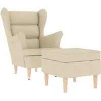 vidaXL Fauteuil met voetenbankje stof crèmekleurig
