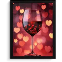 PosterMonkey Poster in lijst - Fotolijst 30x40 cm - Posters - Rood - Wijn - Hartjes - Posterlijst zwart - Decoratie - Wanddecoratie woonkamer - Muurdecoratie slaapkamer