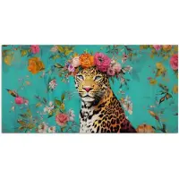 PosterMonkey Poster 150x75 cm - Luipaard - Bloemen - Kroon - Posters - Kamer decoratie - Wanddecoratie woonkamer - Muurdecoratie slaapkamer