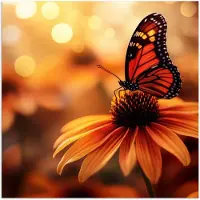 PosterMonkey Poster 100x100 cm - Vlinder - Bloemen - Oranje - Posters - Kamer decoratie - Wanddecoratie woonkamer - Muurdecoratie slaapkamer XXL